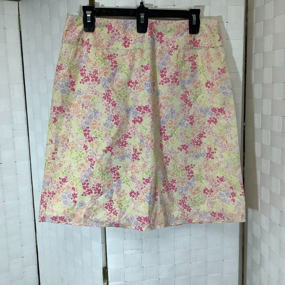 Casual Corner yellow floral a-line skirt size 12 petite